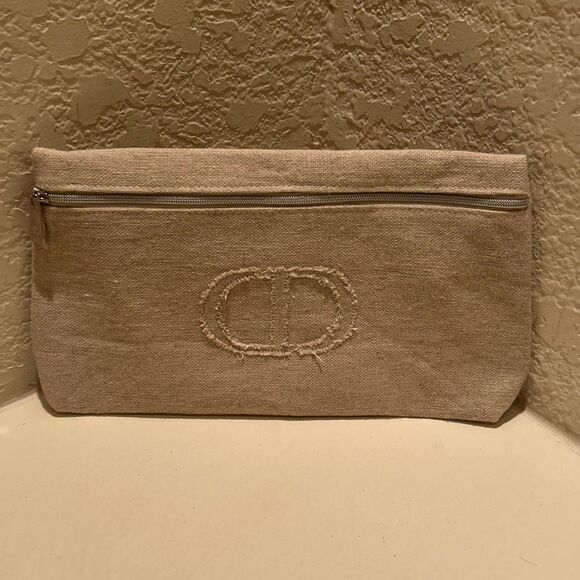 Christian Dior Trousse Zip Front Makeup Pouch Bag Neutral Distressed Beige New - Picture 1 of 11